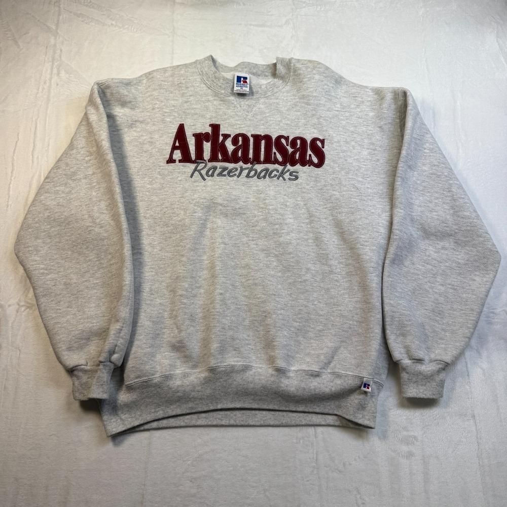 VTG Arkansas Razorbacks Russell Athletic Embroidered Sweatshirt Sz XL USA Made
